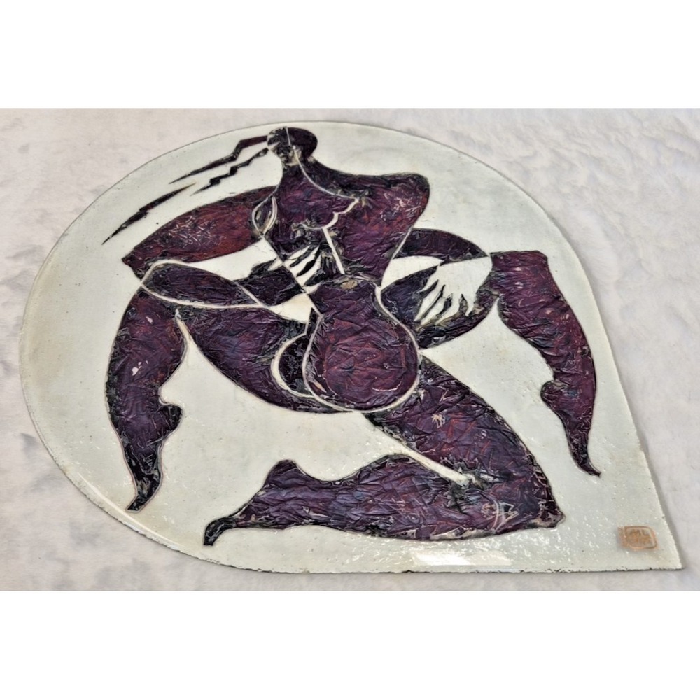 "REDUCED"Longevity  Good Luck Symbol on back of Handmade Glass Wavy Abstract Art